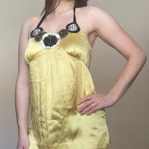 New Armand Basi 100% Silk Golden Yellow 90’s Y2K Babydoll Tank Top Halter Luxury